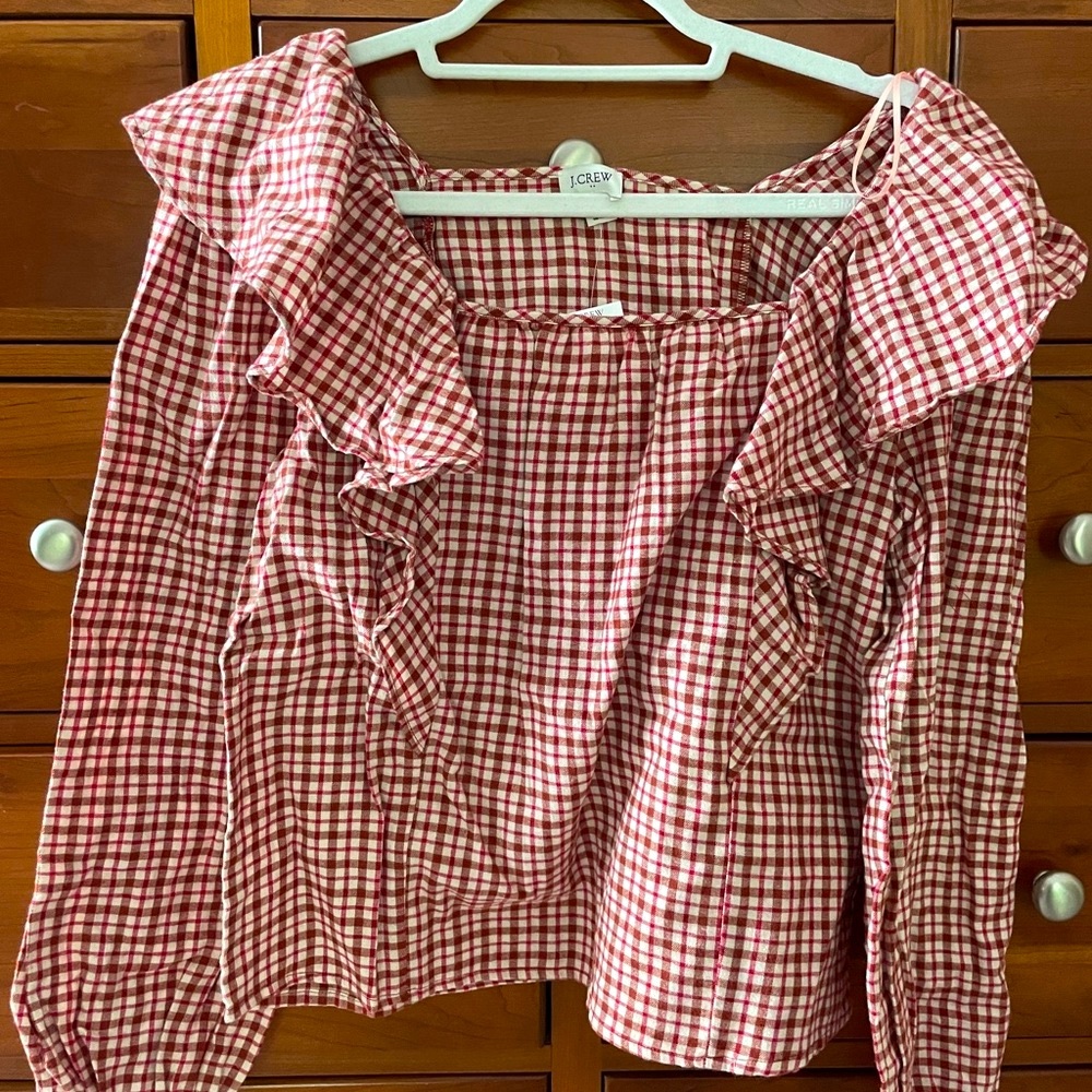 J.CREW squareneck ruffle top. BNWTs.